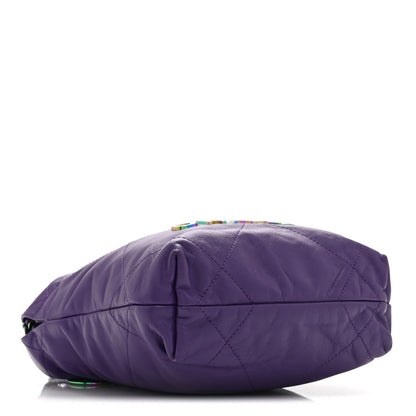 Shiny Calfskin Quilted Rainbow Mini Chanel 22 Purple