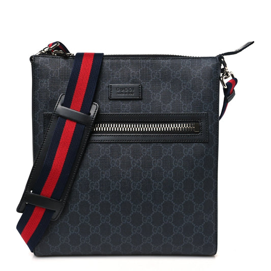 GG Supreme Monogram Web Small Flat Messenger Bag Black Grey