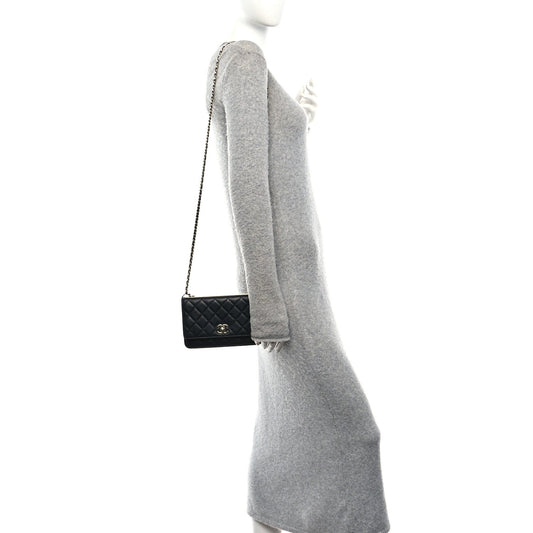 Lambskin Quilted Trendy CC Wallet On Chain WOC Black