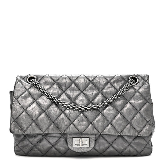 Metallic Aged Calfskin Quilted 2.55 Reissue 226 Flap Dark Silver