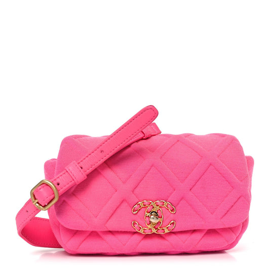Jersey Quilted Chanel 19 Waist Bag Pink