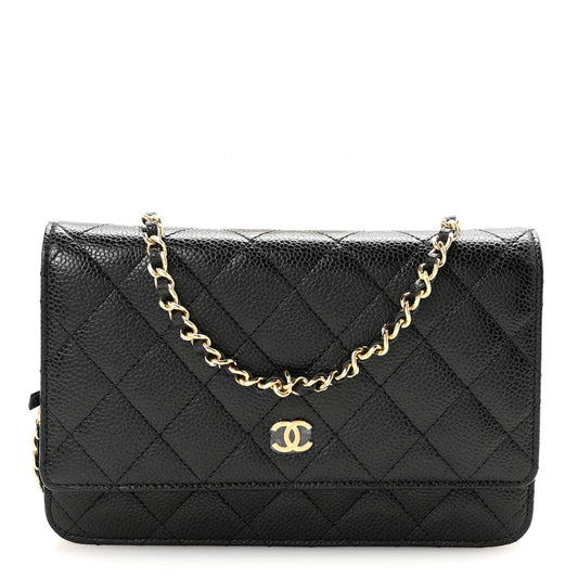 Caviar Quilted Wallet on Chain WOC Black