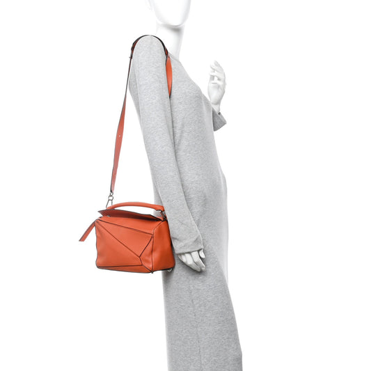 Grained Calfskin Small Puzzle Bag Orange