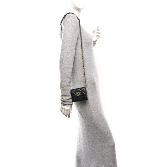Lambskin Quilted Chanel 19 Flap Coin Purse With Chain Black