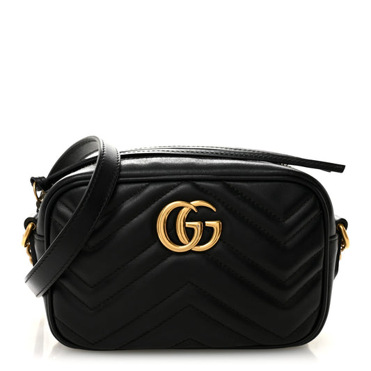 Calfskin Matelasse Mini GG Marmont Chain Shoulder Bag Black