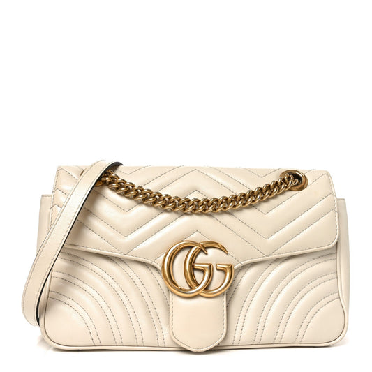 Calfskin Matelasse Small GG Marmont Shoulder Bag White
