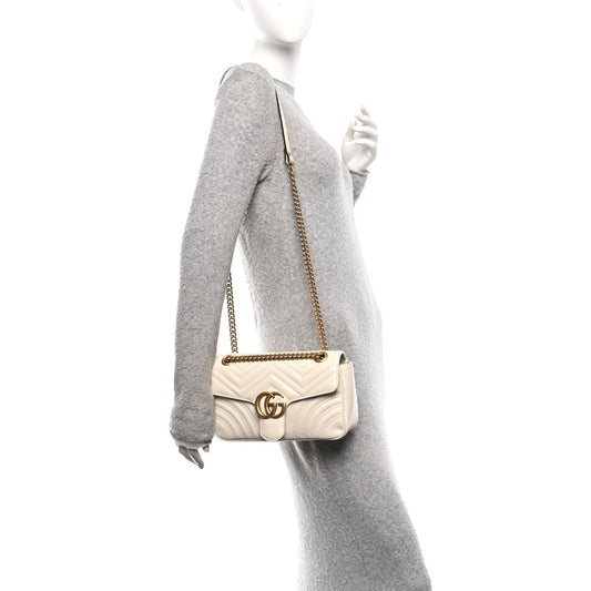 Calfskin Matelasse Small GG Marmont Shoulder Bag White