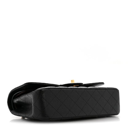 Caviar Quilted Medium Double Flap Black