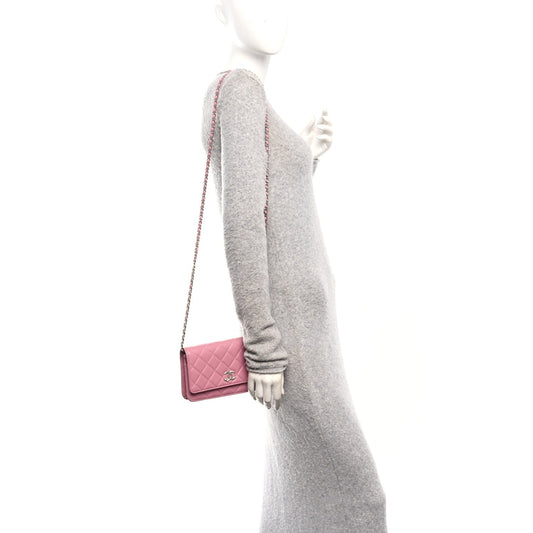 Lambskin Quilted Crystal Star Wallet On Chain WOC Pink