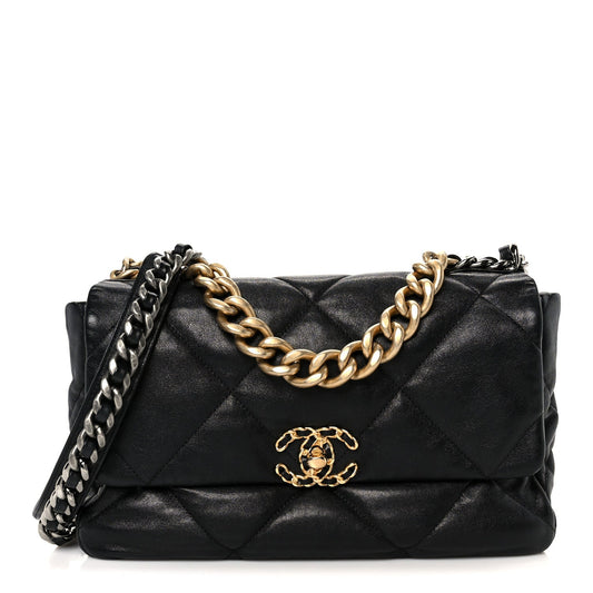 Goatskin Quilted Large Chanel 19 Flap Black