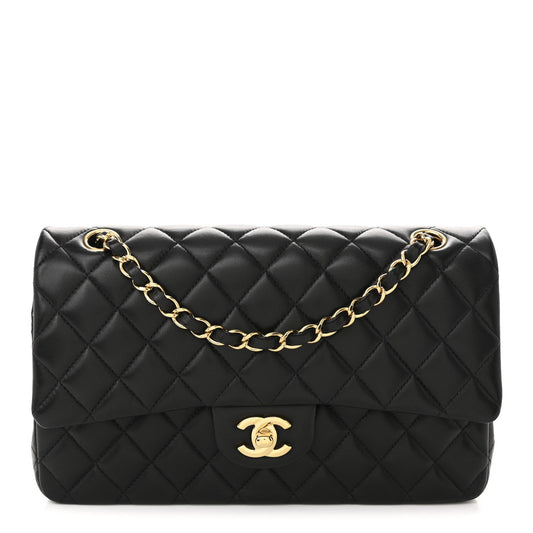 Lambskin Quilted Medium Double Flap Black