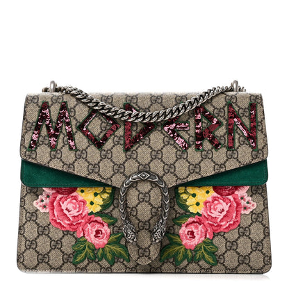 GG Supreme Monogram Embroidered Medium Dionysus Shoulder Bag Emerald