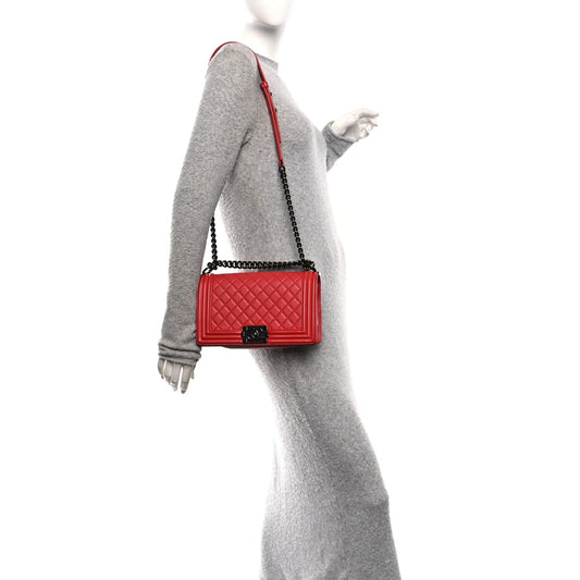 Lambskin Quilted Medium Boy Flap Red