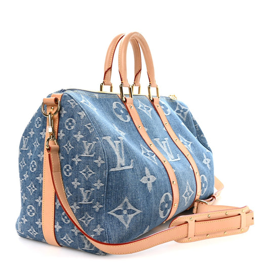 Denim Monogram New LV Remix Keepall Bandouliere 45 Blue