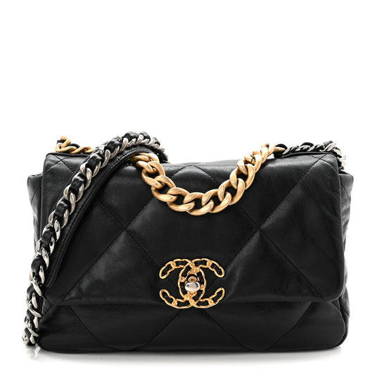 Goatskin Quilted Medium Chanel 19 Flap Black