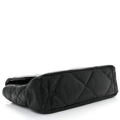 Shiny Goatskin Quilted Large Chanel 19 Flap Black