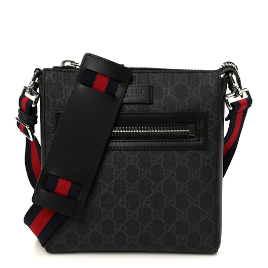 GG Supreme Monogram Web Small Flat Messenger Bag Black Grey