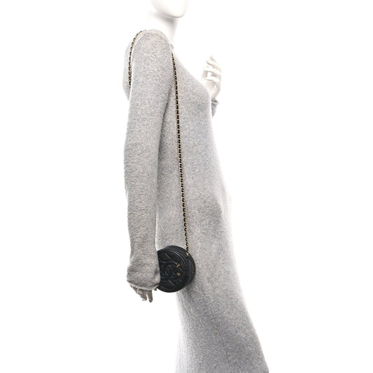 Caviar Quilted Round Filigree Crossbody Black