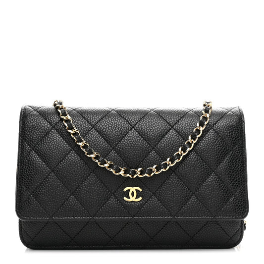 Caviar Quilted Wallet on Chain WOC Black