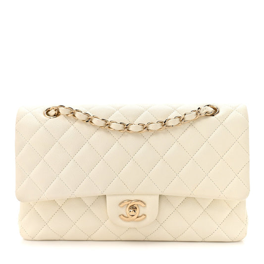 Caviar Quilted Medium Double Flap White