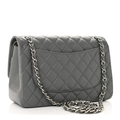 Caviar Quilted Jumbo Double Flap Grey