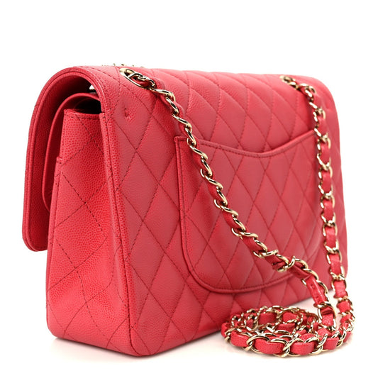 Caviar Quilted Medium Double Flap Dark Pink