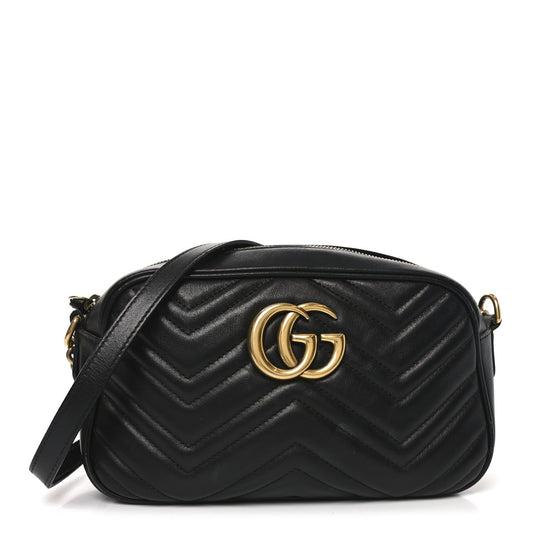 Calfskin Matelasse Small GG Marmont Chain Shoulder Bag Black
