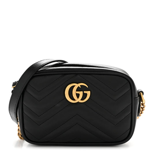 Calfskin Matelasse Mini GG Marmont Chain Shoulder Bag Black