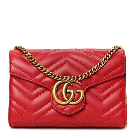 Calfskin Matelasse GG Marmont Chain Wallet Hibiscus Red