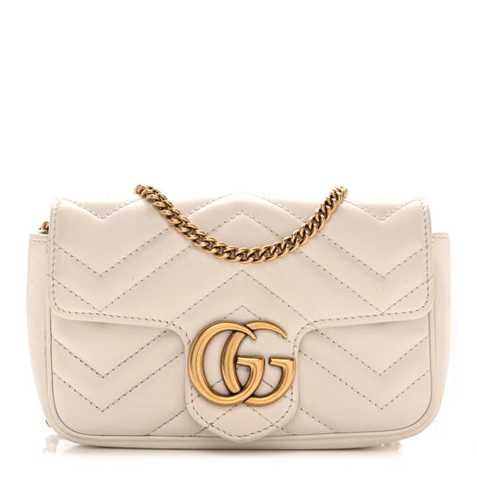 Calfskin Matelasse Super Mini GG Marmont Shoulder Bag White