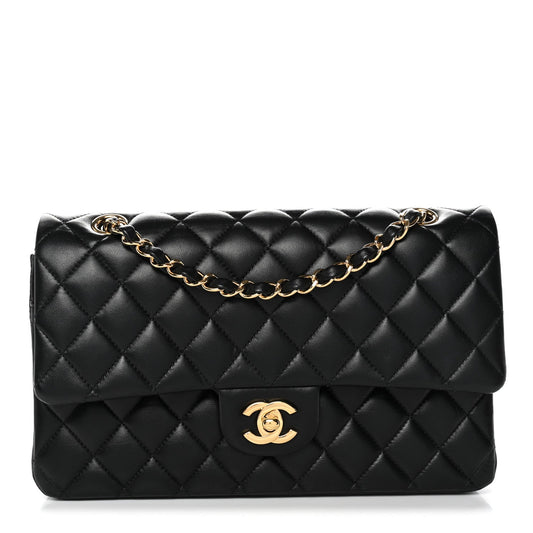 Lambskin Quilted Medium Double Flap Black