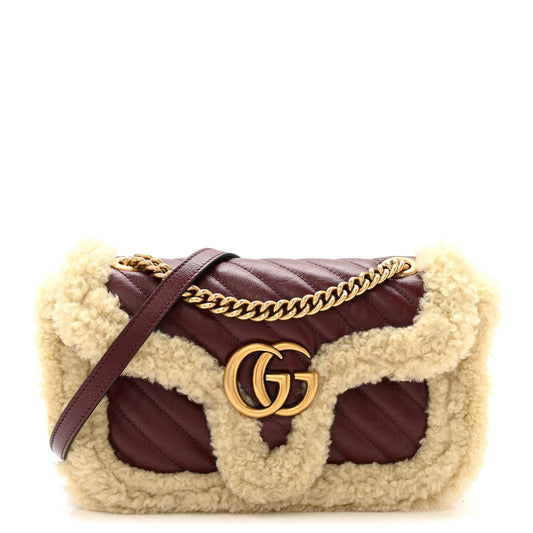 Azalea Calfskin Wool Matelasse Diagonal Small GG Marmont Shoulder Bag Sand Desert