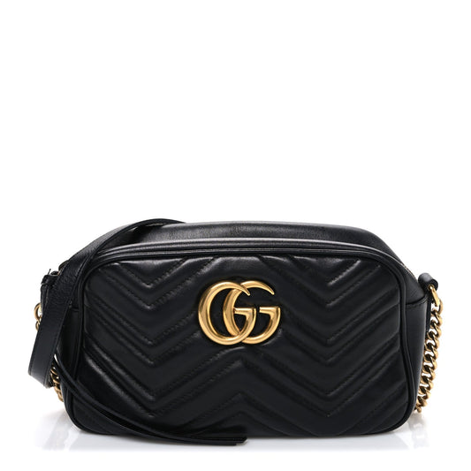 Calfskin Matelasse Small GG Marmont Chain Shoulder Bag Black