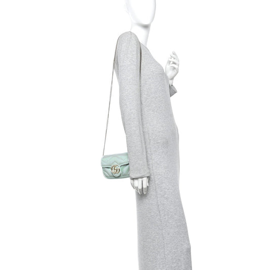 Iridescent Nappa Chevron Matelasse Super Mini GG Marmont Shoulder Bag Green Iridescent