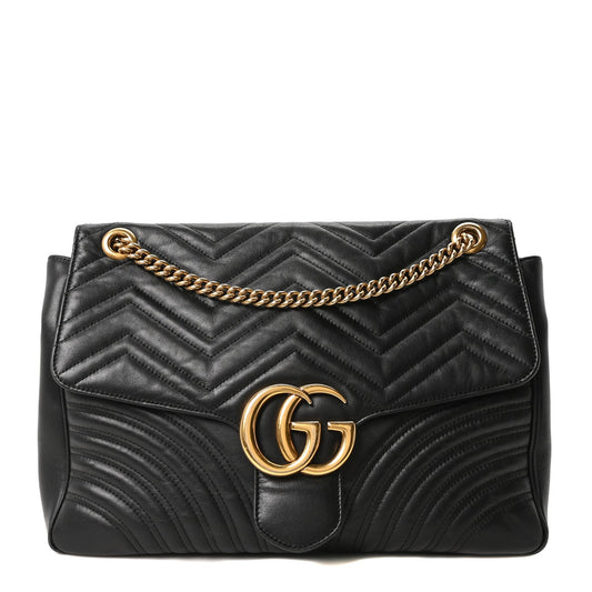 Calfskin Matelasse Large GG Marmont Shoulder Bag Black