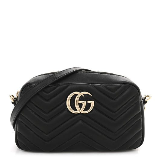 Calfskin Matelasse Small GG Marmont Camera Bag Black