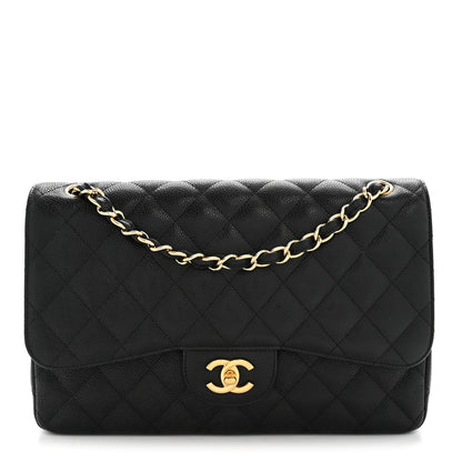 Caviar Quilted Jumbo Double Flap Black