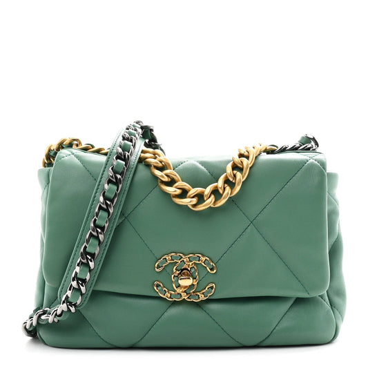 Lambskin Quilted Medium Chanel 19 Flap Green