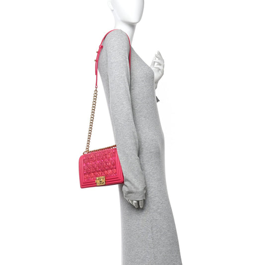 Lambskin Tweed Medium Boy Flap Fuchsia