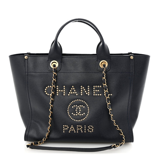 Caviar Small Studded Deauville Tote Navy