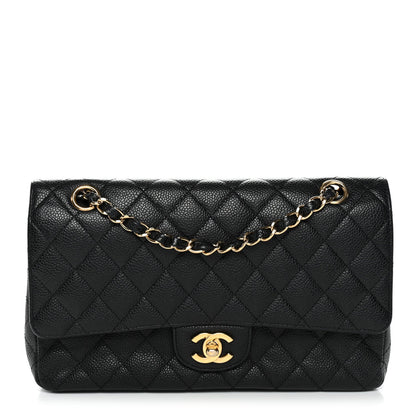Caviar Quilted Medium Double Flap Black