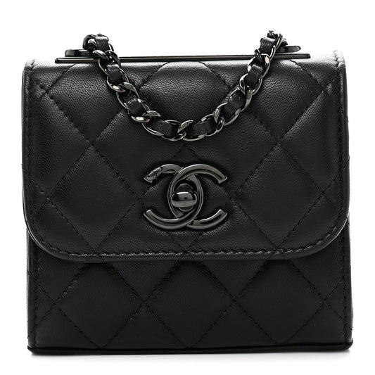 Lambskin Quilted Mini Trendy CC Clutch With Chain So Black