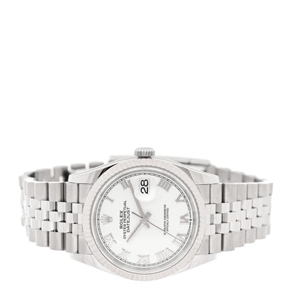 Stainless Steel 18K White Gold 36mm Oyster Perpetual Datejust Watch White Roman 126234