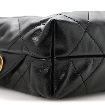Shiny Calfskin Quilted Chanel 22 Backpack Black