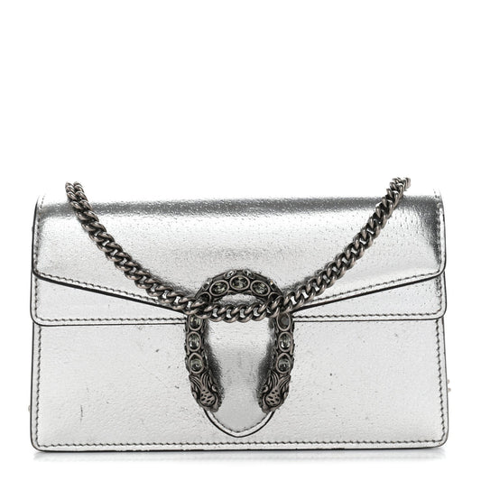 Metallic Calfskin Super Mini Dionysus Shoulder Bag Silver