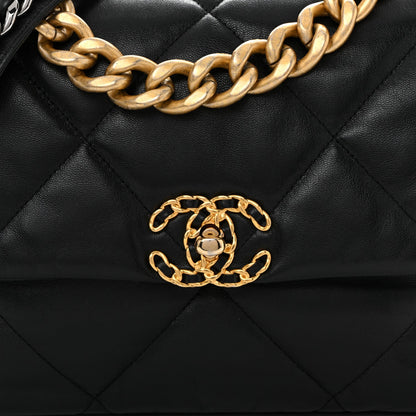 Shiny Goatskin Quilted Large Chanel 19 Flap Black