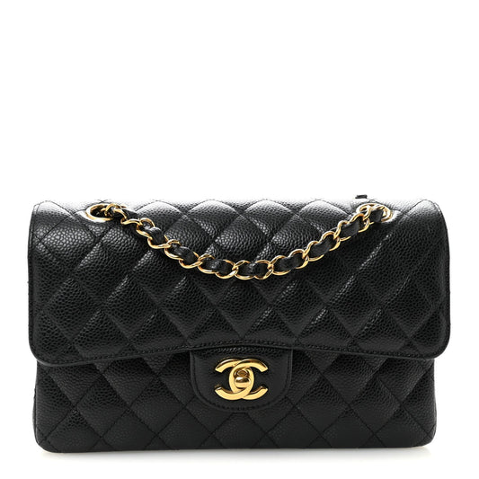 Caviar Quilted Small Double Flap Black