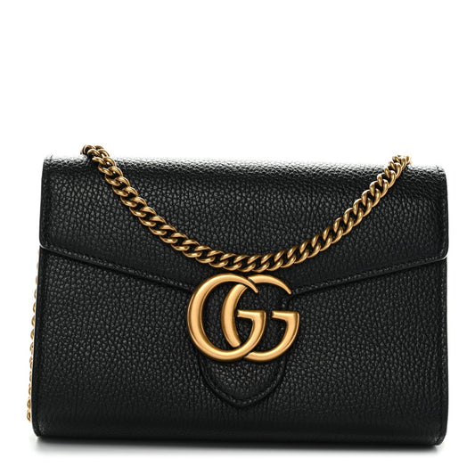 Calfskin GG Marmont Chain Wallet Black