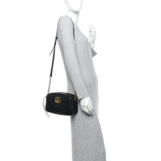 Calfskin Matelasse Small GG Marmont Chain Shoulder Bag Black