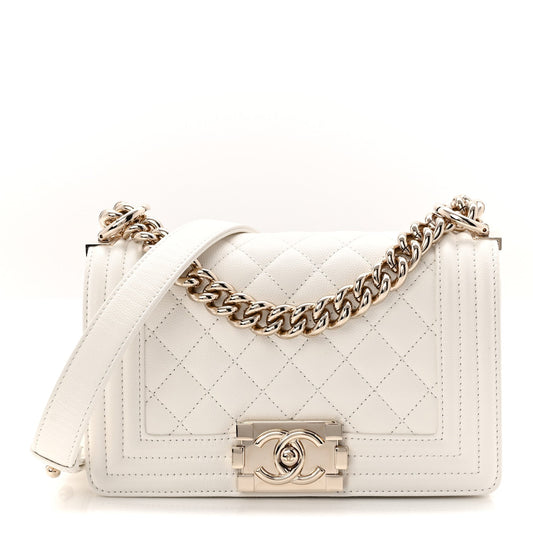 Caviar Quilted Small Boy Flap White